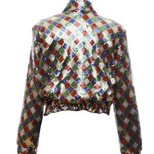Bomber jacket in multicolored Harlequin sequins